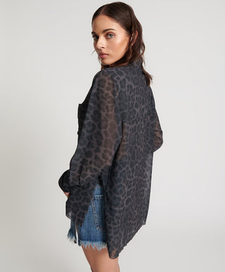 ONE TEASPOON Leopard chiffon longline shirt