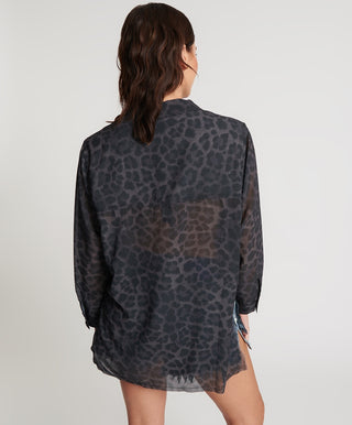 ONE TEASPOON Leopard chiffon longline shirt