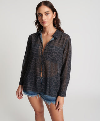 ONE TEASPOON Leopard chiffon longline shirt