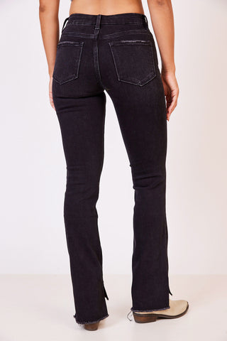 Well-Intentioned mid rise step hem w slit straight denim
