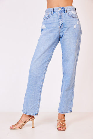 Rosemary super high rise dad jeans with distressing